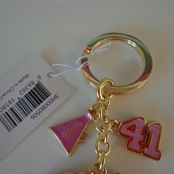 Coach Girly Football Mix Key Ring Key Chain KeyFob Bag Charm Pink 61903 NEW - Picture 4 of 6